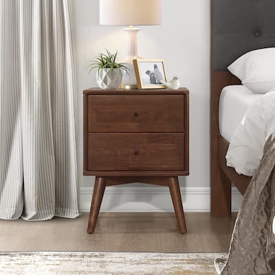 Roland Mid Century Modern Walnut Nightstand Bed Side Tables with 2 Drawers