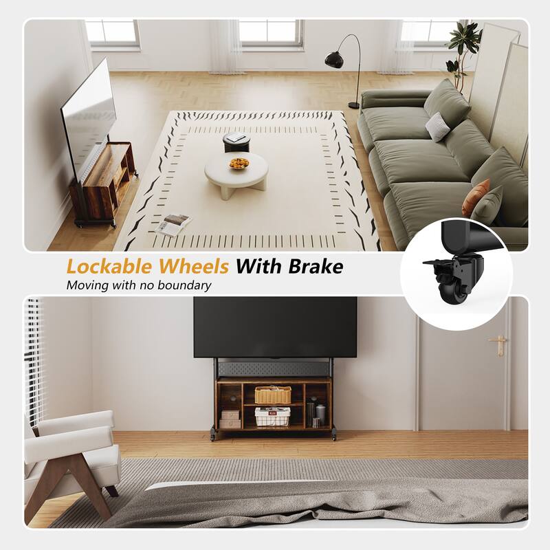 FITUEYES Sturdy Rolling TV Stand with Wheels for 50-85 Inch TVs with Open Shelves