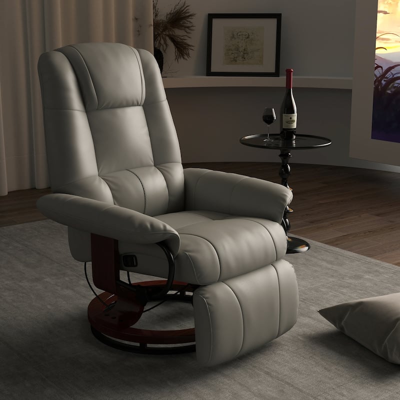 Gray PU Leather Swivel Recliner with Overstuffed Padding, Extendable Footrest & 145° Recline - 30.75" W x 34.25" D x 39.25" H