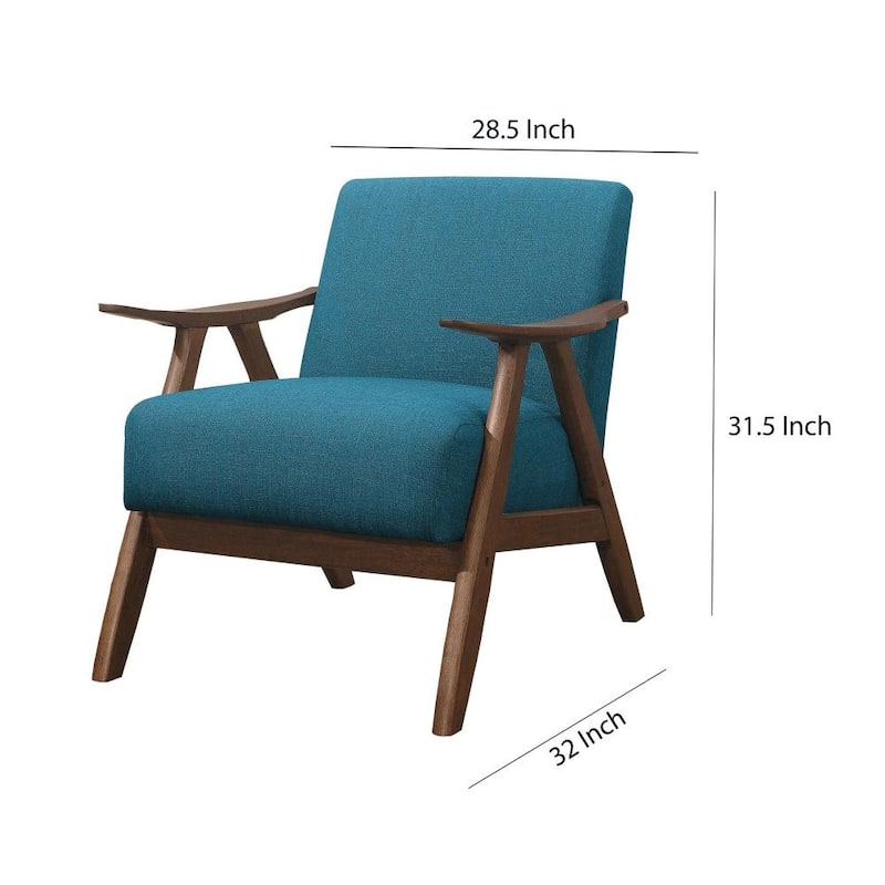 Fabric Upholstered Accent Chair with Curved Armrests, Blue - 31.5 H x 32 W x 28.5 L Inches