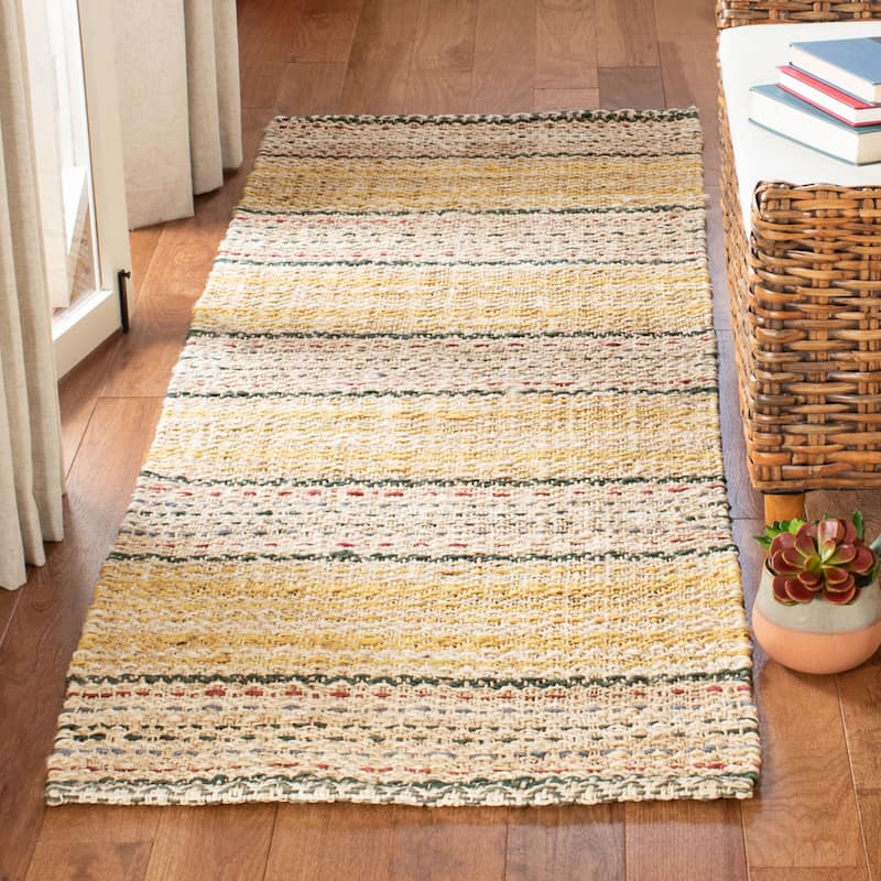 SAFAVIEH Handmade Natural Fiber Alyvia Stripe Jute Rug - 2'6" x 8' Runner - Ivory/Gold