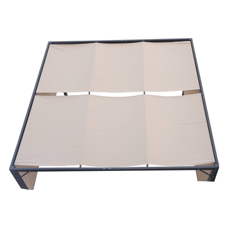 Roomfitters Steel Outdoor Pergola with Retractable Canopy, All-Weather Patio Shade for Dining and Entertaining, Beige