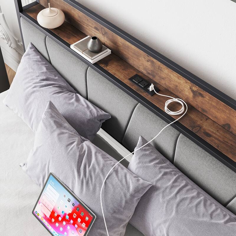 Storage Bed Headboard with Charging Station