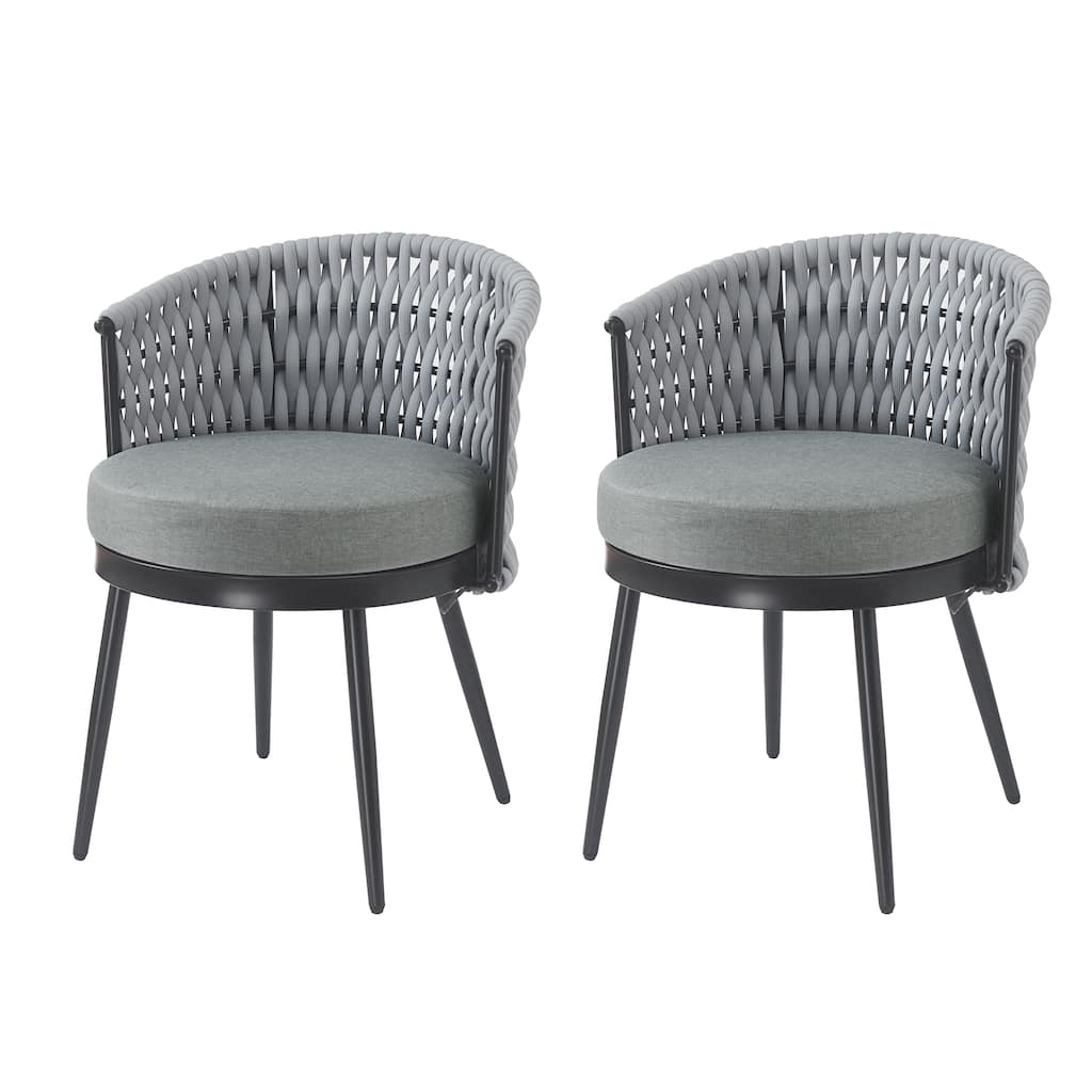 Light Gray Outdoor Dining Chairs Padded Chairs Set of 2 with Metal Frame, Patio Chair Armchairs Leisure Chairs