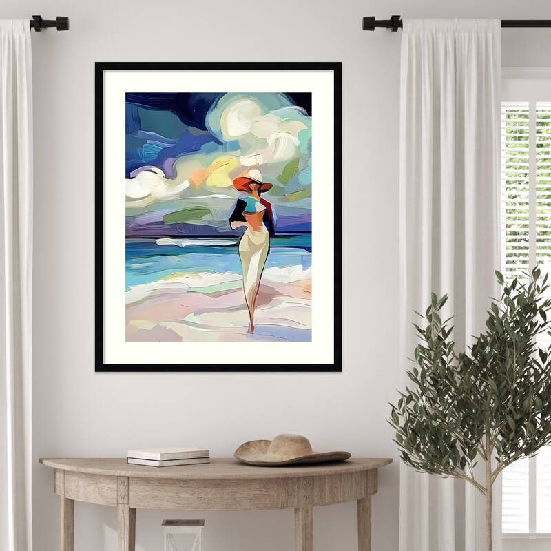 Woman On the Beach by Elena Avanesova Wood Framed Wall Art Print