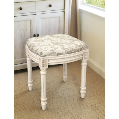 Taupe Tuscan Floral Vanity Stool antique white finish