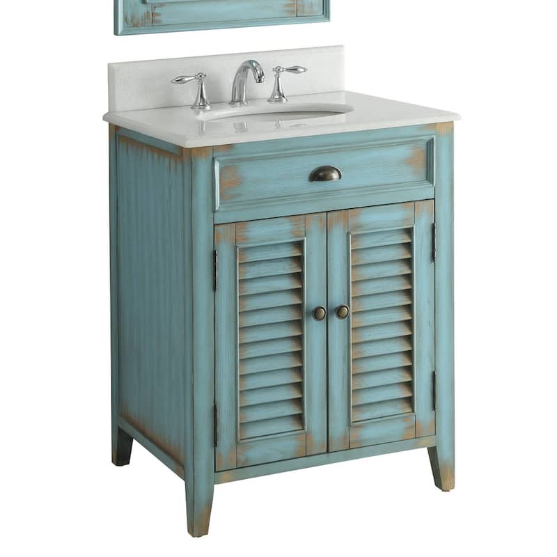 Benton Collection 26" Bayview Single Sink Bathroom Vanity With Mirror - Distressed Blue