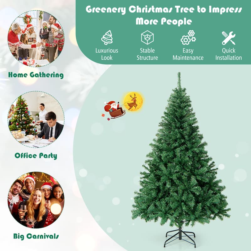 Gymax 6/7.5/9 ft Unlit Artificial Christmas Tree Hinged Spruce Xmas - See Details