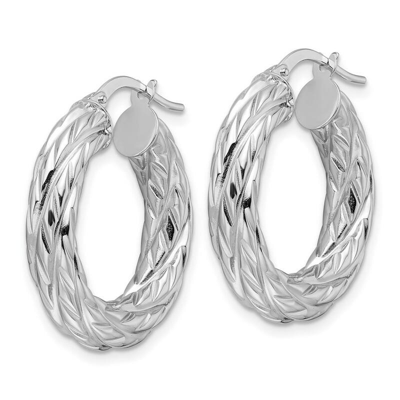 Curata 14k White Gold Polished Woven Texture Round Hoop Earrings - 24.9x23.6mm