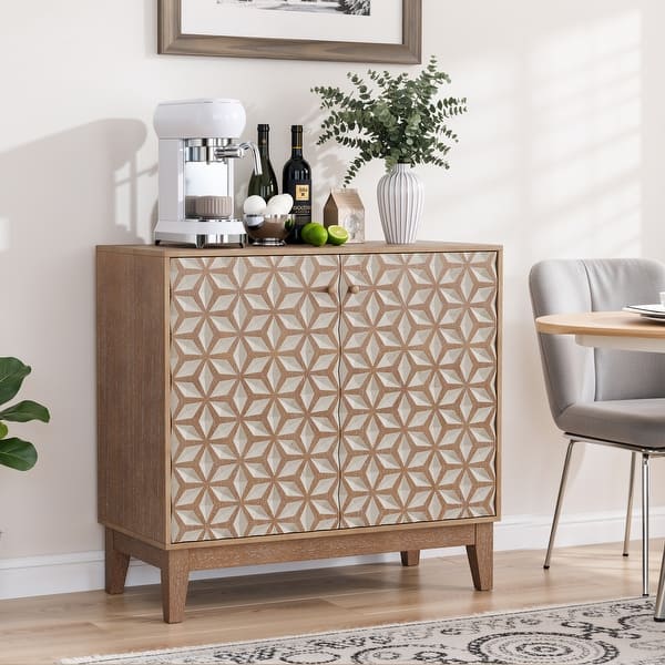 slide 2 of 5, 31.5" Modern Sideboard with 2-Door Geometric Design and Adjustable Shelves
