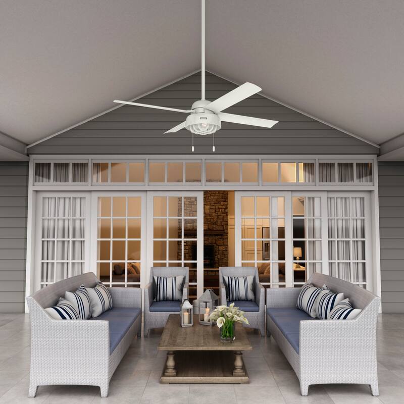 Hunter 52" Spring Mill Outdoor Ceiling Fan w/ LED Light and Pull Chain, Damp-Rated - Industrial, Transitional, Caged
