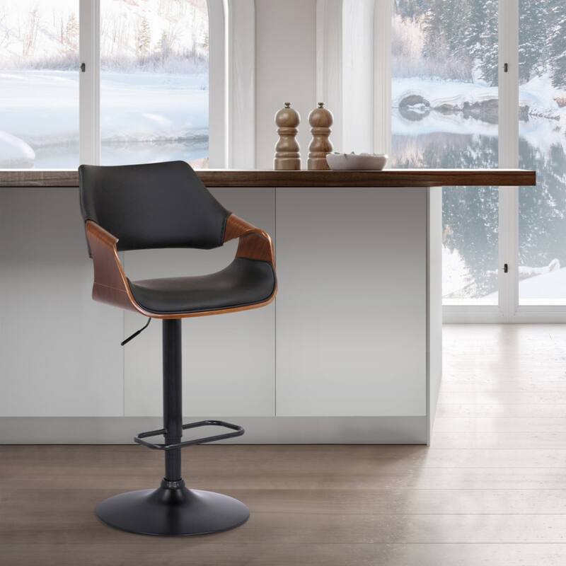 Fabric Swivel Adjustable Height Bar Chair with Iron Frame, Wood Accent and Footrest - 21” D x 21” W x 45” H