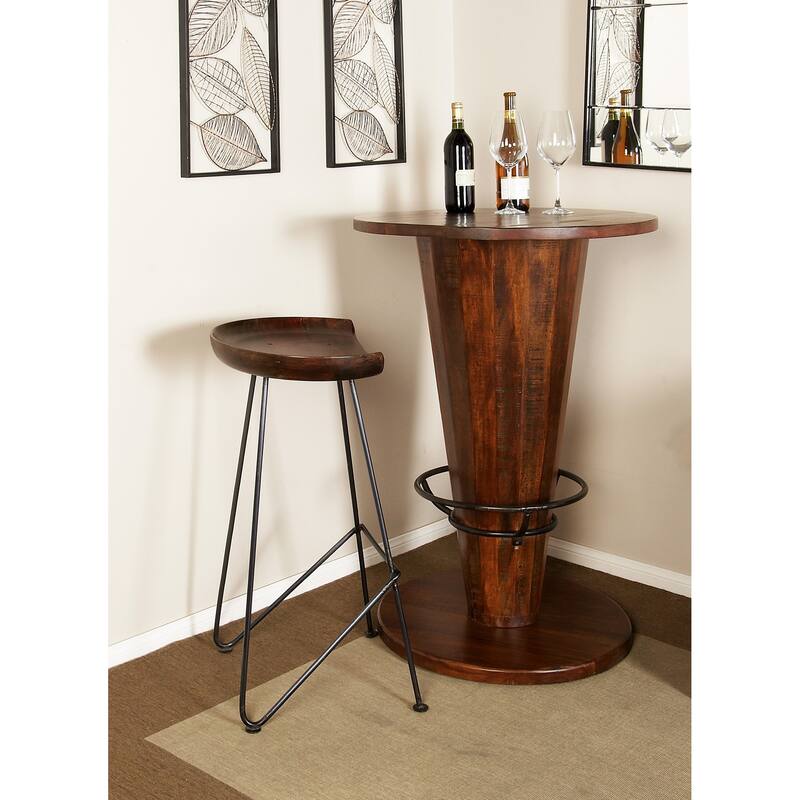Brown Metal Bar Stool with Wood Seat - Brown