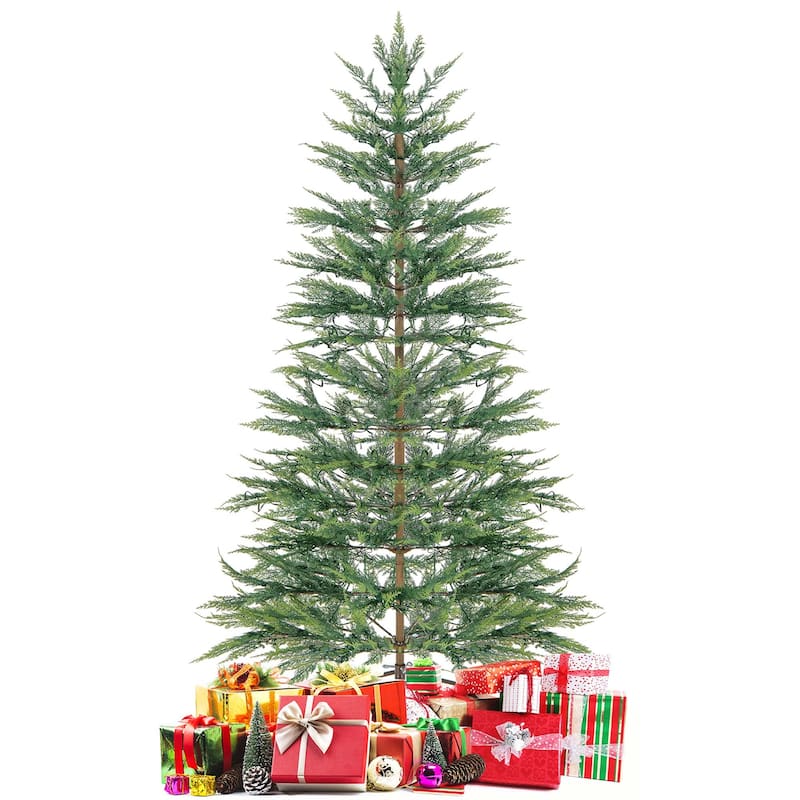 Costway 6.5 FT/7.5FT Pre-Lit Christmas Tree Hinged with 470/612 PE