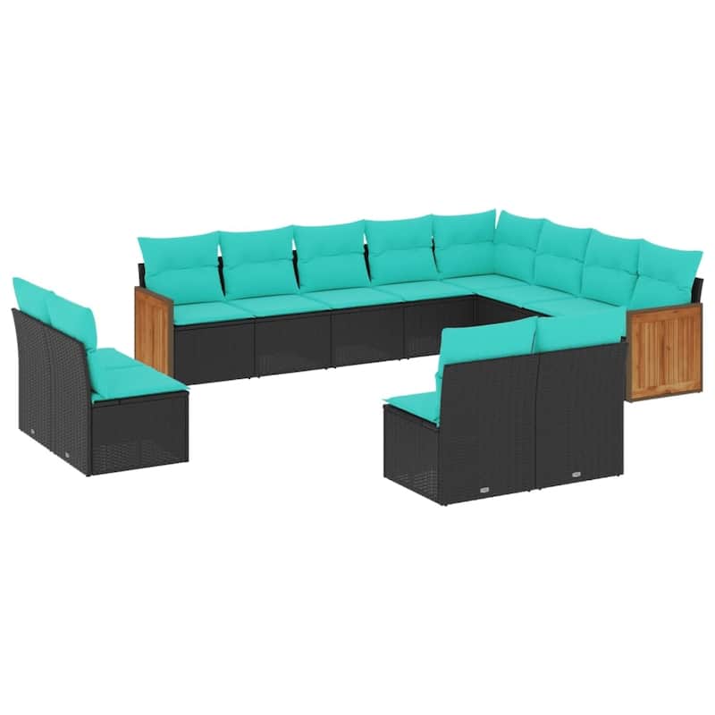 vidaXL 12 Piece Patio Sofa Set with Cushions Black Poly Rattan