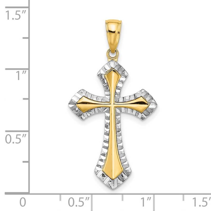 Curata 10k Two-tone Gold 18" Textured Edge Reversible Cross Pendant Necklace (18mm x 33mm)