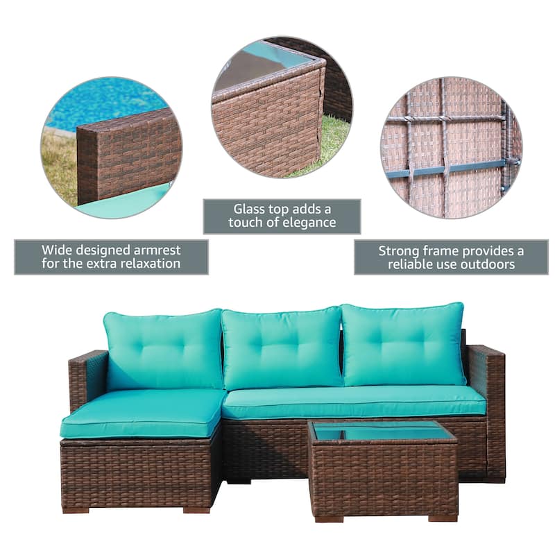 Outdoor Cushioned Wicker 3-piece Sectional Set