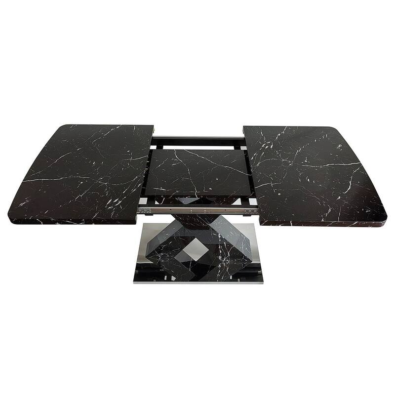 62.99" Faux Marble Rectangular Extendable Dining Table with X-Legs and Metal Base