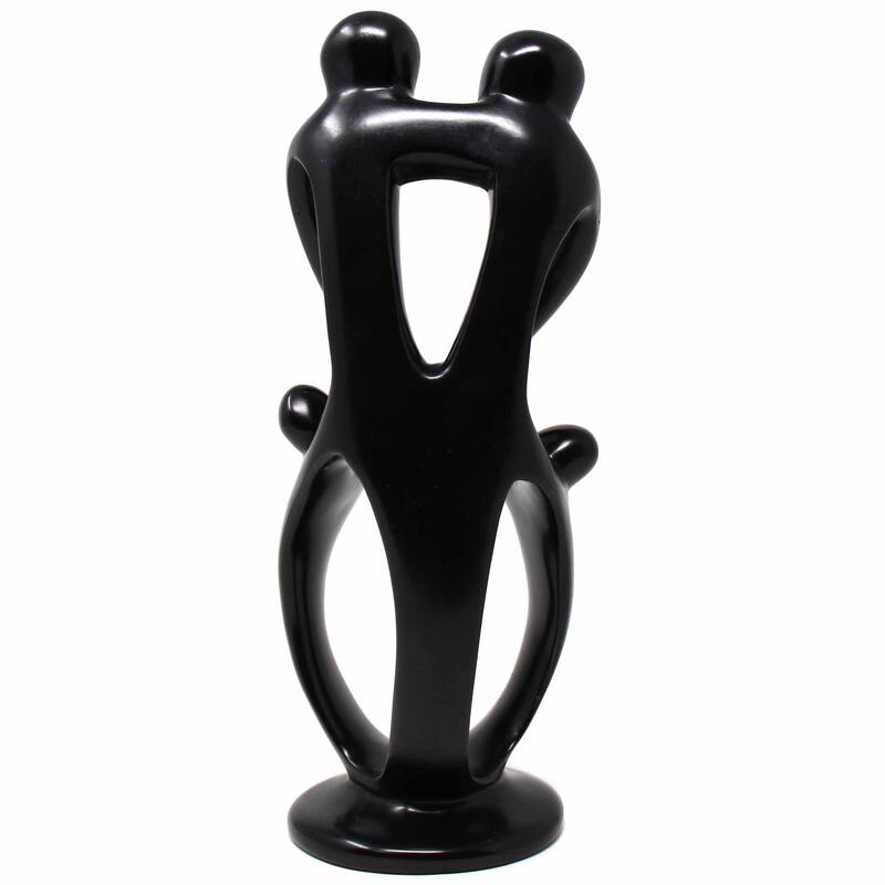 Handmade Soapstone Family Sculpture, Black Finish