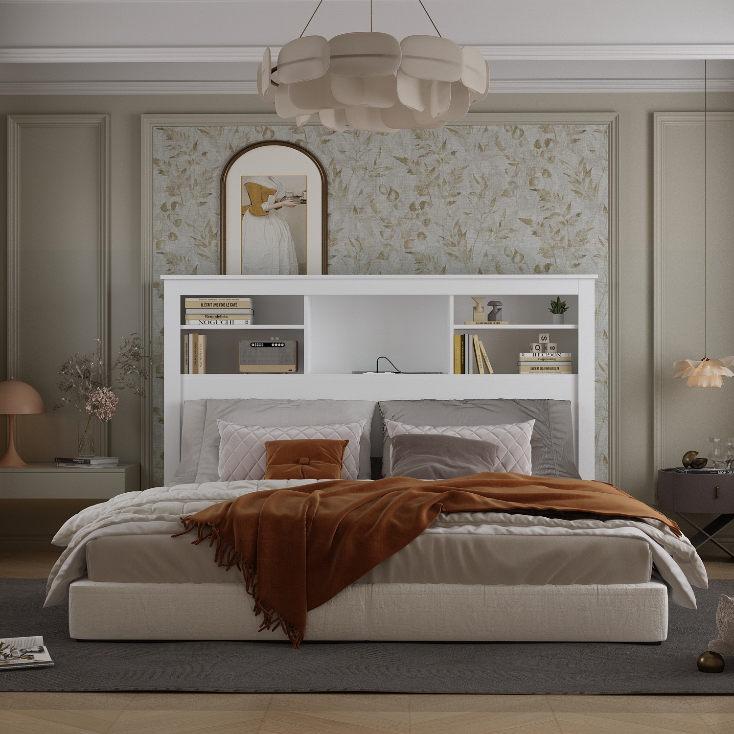 Queen headboard outlet bookshelf