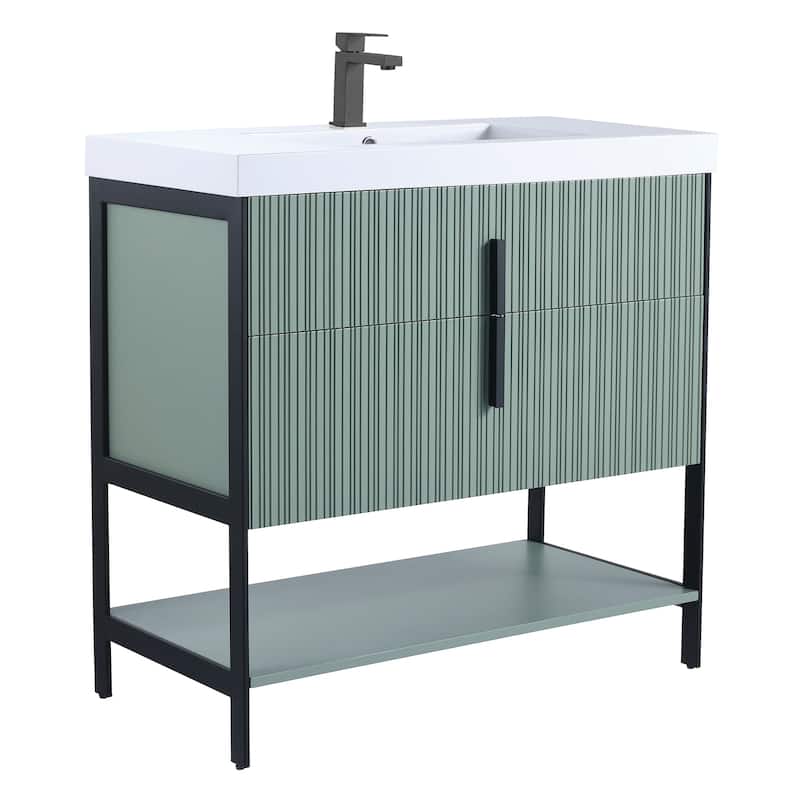Fine Fixtures Serenity Modern Bathroom Vanity with White Gel Acrylic Top - Mint Green - Black Hardware - 36 inch
