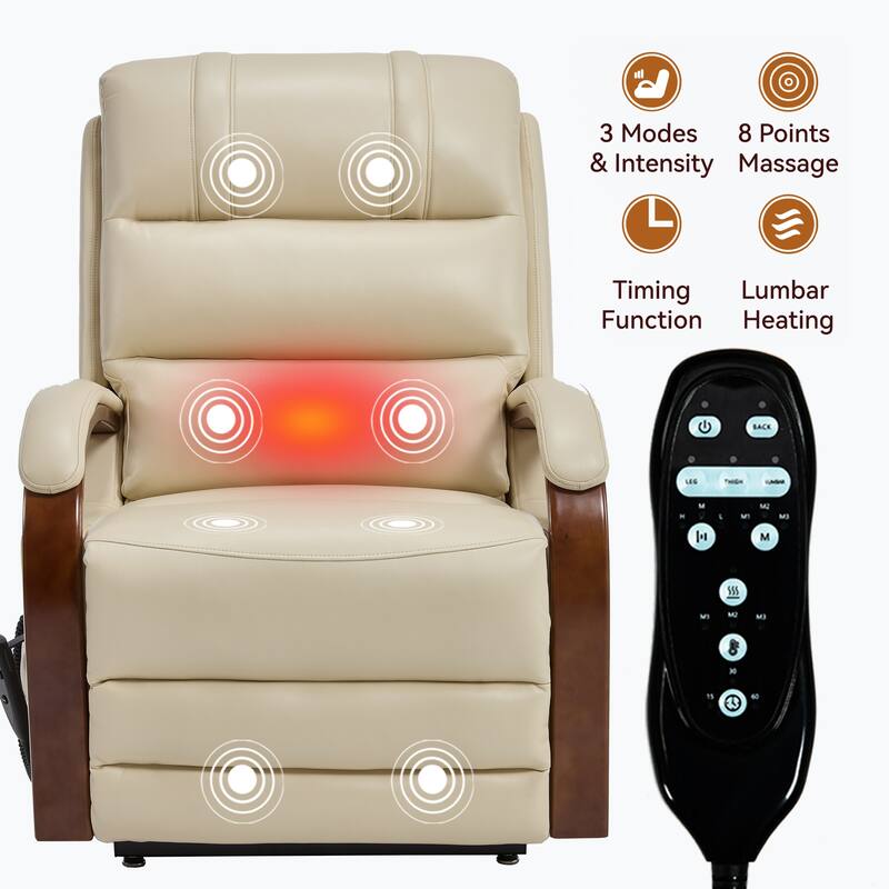 Power Lift Recliner Chair Dual Motor Infinite Position with Solid Wood Armrests, Heat Massage and Heavy Duty Motion Mechanism