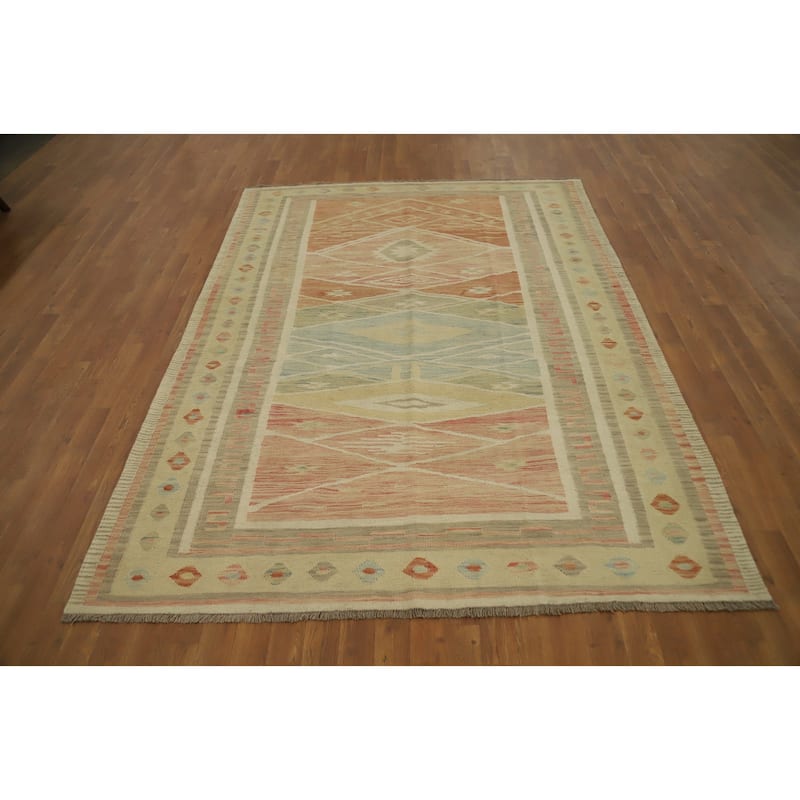 Hand Woven Oriental 100% Wool Carpet Southwestern Tribal Multi-Colored Kilim Area Rug - 7' 10'' X 5' 9''