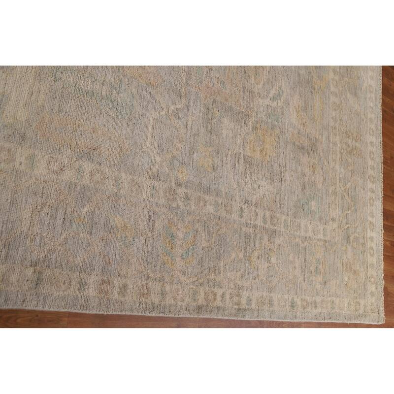 Floral Oushak Turkish Rug Hand-knotted Grey Wool Carpet - 9'1"x 12'0"