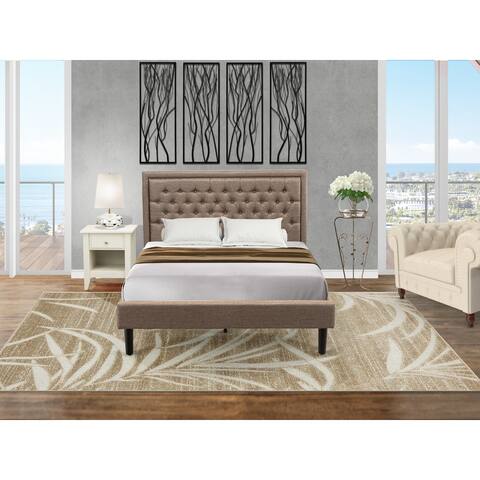 East West Furniture Bed Set - Queen Size Bed - Dark Khaki Headboard with Small Night Stand - (End Table Pieces Option)