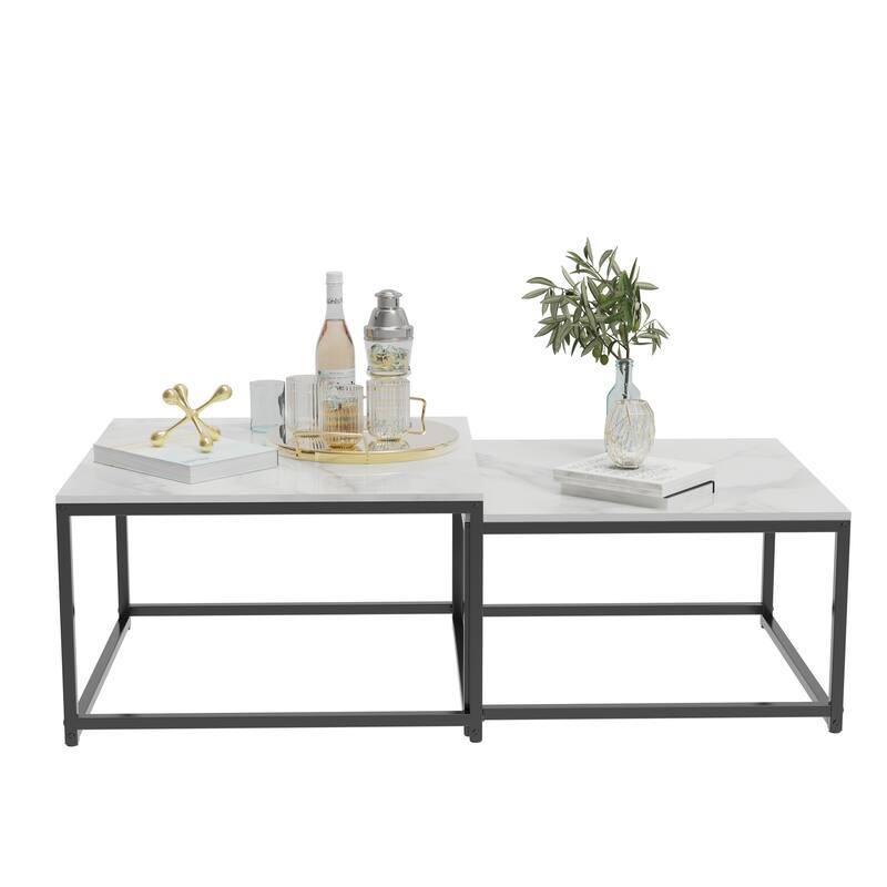 Square Sintered Stone top Nesting Coffee Table (Set of 2) - 27.5" x 18.9"