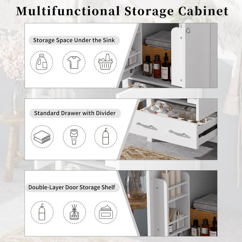 24" Bathroom Vanity with Undermount Sink - 2 Soft-Close Doors, 1 Drawer, Double-Layer Shelf, Space-Saving for Small Bathrooms
