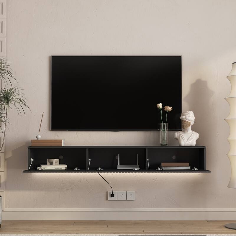 Floating TV Stand with 16-color LED Lights, Wall Mounted Media Console Entertainment Center for 55 60 65 Inch TVs