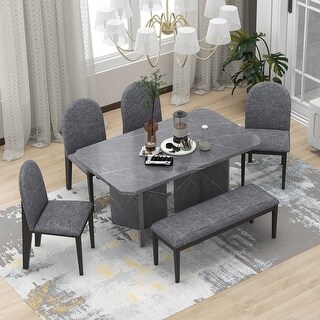 6-Pcs Dining Table Set with 4 Upholstered Chairs & 1 Bench, Wood Dining ...