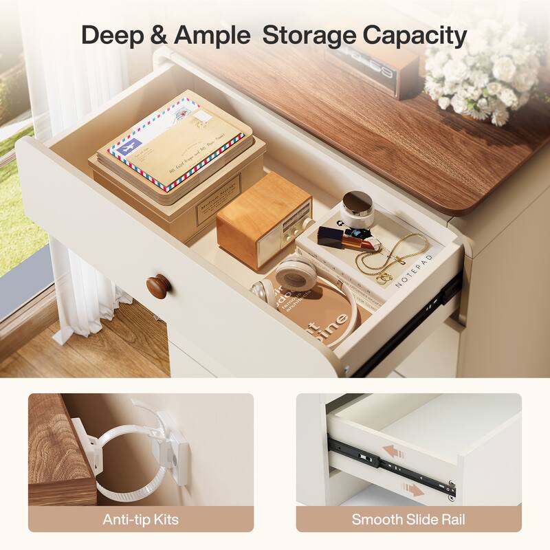 5 Drawers Chest, 45-Inch Tall Farmhouse White Storage Cabinet