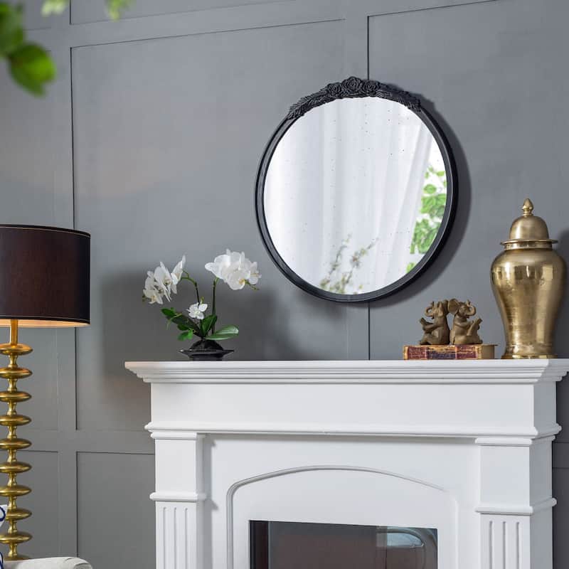 30"x30" Round Hand Carved Antique Mirror Frame