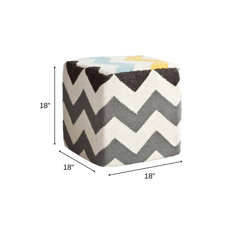 HomeRoots 18" Ivory Geometric Pouf Ottoman