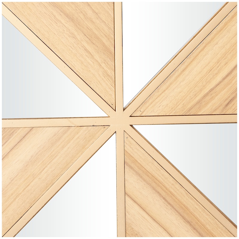Light Brown Wood Triangle Mirrored Geometric Wall Decor
