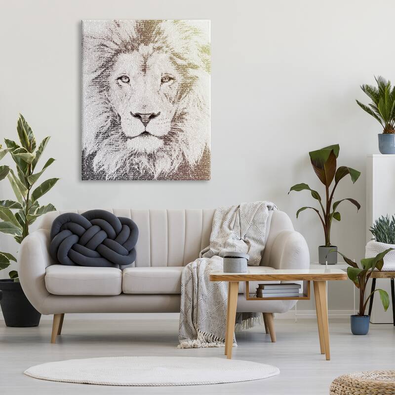 Stupell Dominant Lion Portrait Text Word Pattern Animal Mane Canvas Wall Art - White
