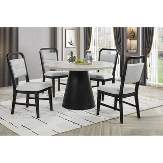 Contemporary Dining Room 5 Piece Set Solid Wood Round Dining Table with ...