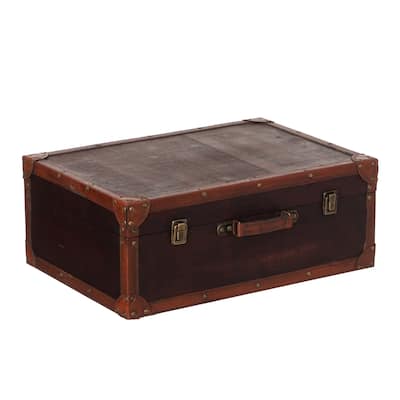 Vintiquewise Cherry Wooden Vintage-style Suitcase with Leather Trim - Exact Color