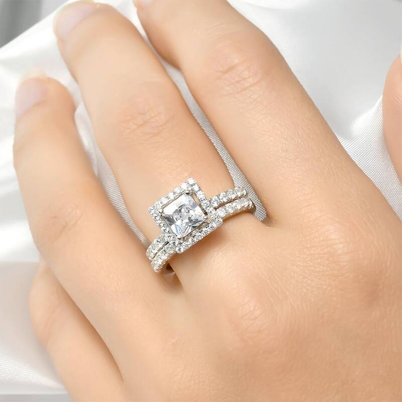 3.30 CT Bridal Set 2pcs Princess Cut Bridal Ring Set Sterling Silver