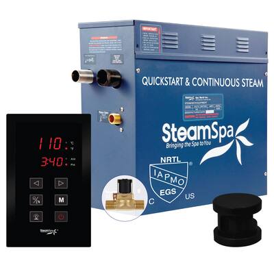 SteamSpa Oasis 7.5 KW QuickStart Acu-Steam Touch Panel Bath Generator Package with Built-in Auto Drain in Matte Black