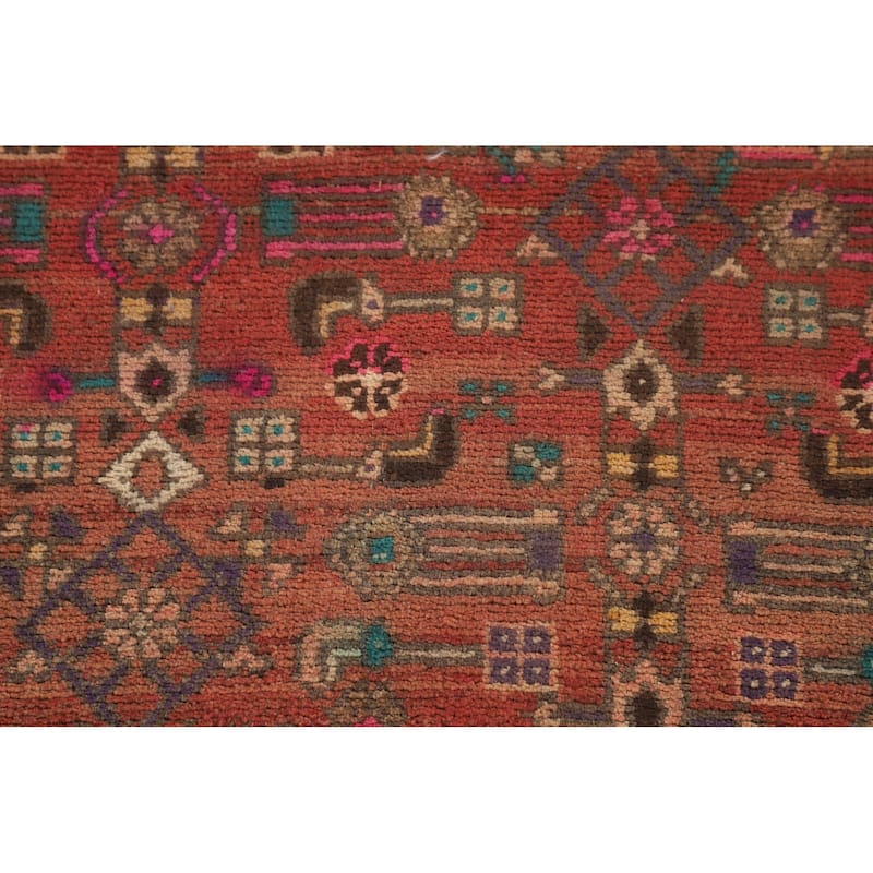 Geometric Zanjan Persian Vintage Runner Rug Handmade Wool Carpet - 3'7"x 9'10"