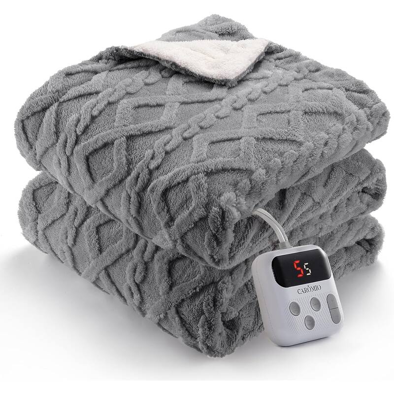 Heated Throw Blanket - Thick Tufted Sherpa Electric Blanket Throw with 10 Heating Levels and 10 Time Settings
