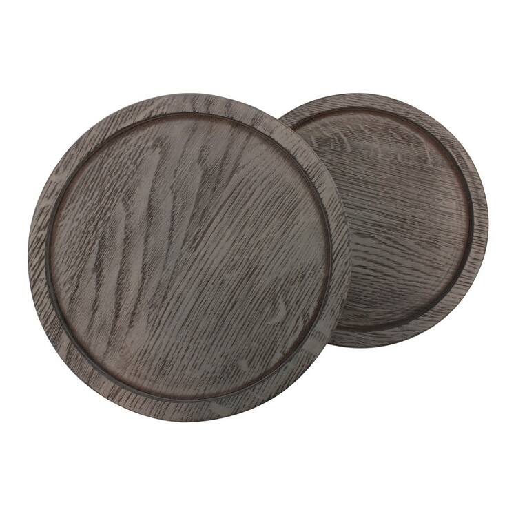 HomeRoots 19" Natural and Black Solid Wood and Iron Round Double Tray Top End Table - 12 in. x 19 in. x 26 in.