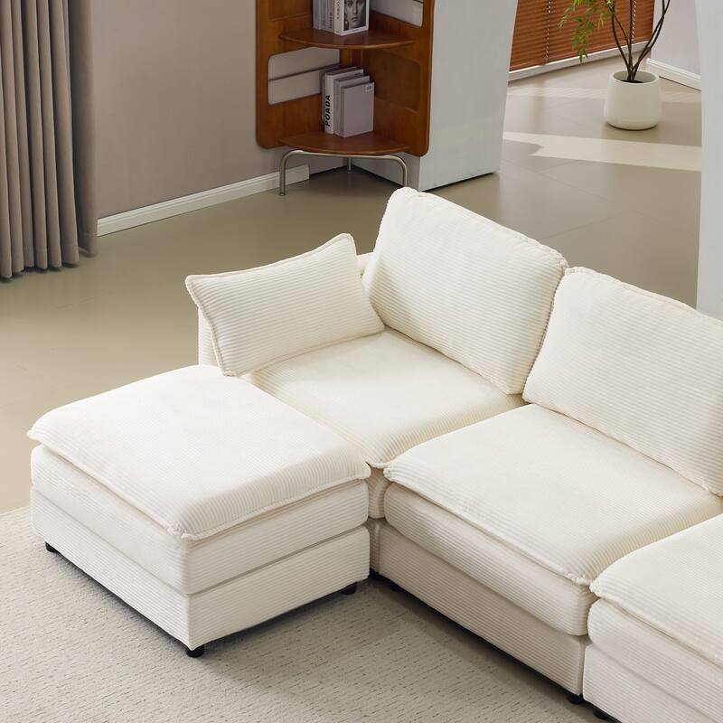 Modern L-shaped Sectional Sofa with Chaise Corduroy 3 Seater Modular Deep Seat Couch with Solid Wood Frame, Pet Friendly