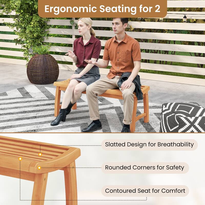 Gymax 2PCS 2-Person Patio Garden Dining Bench w/Contoured Slatted Seat