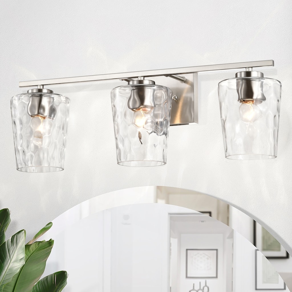 Brushed Nickel/Gold/Matte Black Modern Bathroom Vanity Light With Hammered Clear Glass Shade