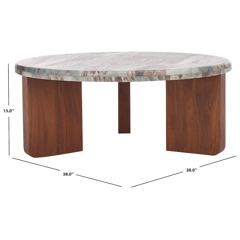 SAFAVIEH Couture Malkin Round Marble Coffee Table - 38Wx38Dx15H - Brown/Dark Brown