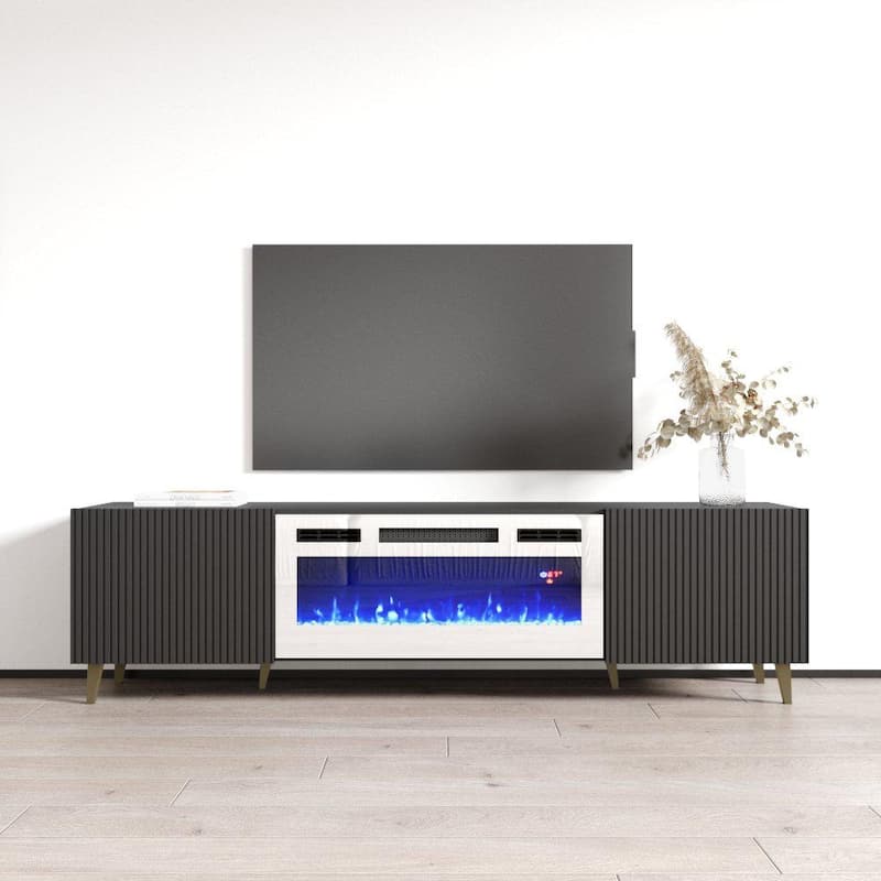Pafos WH-EF 71" Electric Fireplace TV Stand - Black